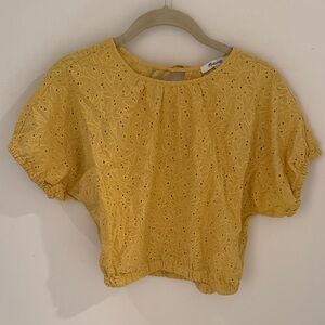 Madewell Yellow Eyelet Short Sleeve Top